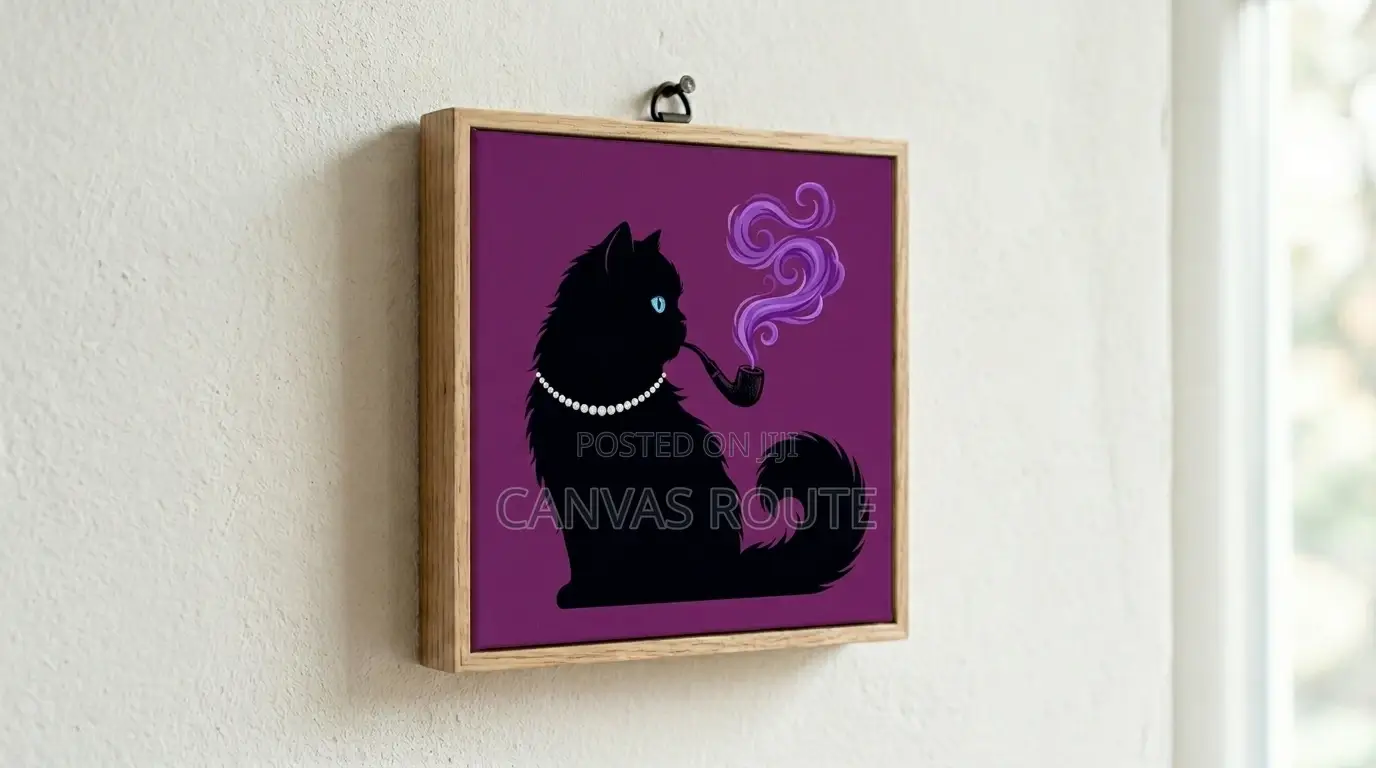 White Persian With Pearlsthe Boujee Black Cat in Pearls Print