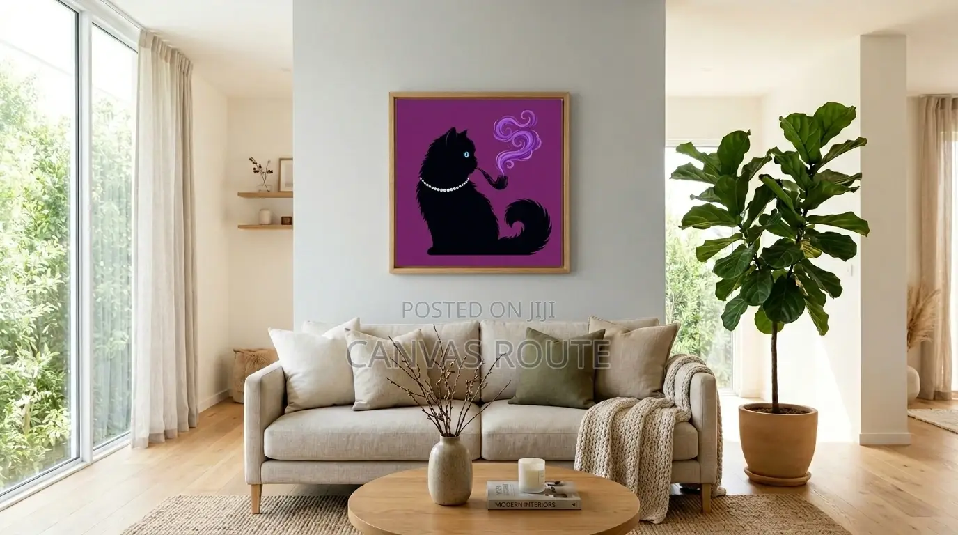 White Persian With Pearlsthe Boujee Black Cat in Pearls Print