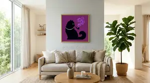 White Persian With Pearlsthe Boujee Black Cat in Pearls Print
