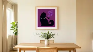 White Persian With Pearlsthe Boujee Black Cat in Pearls Print