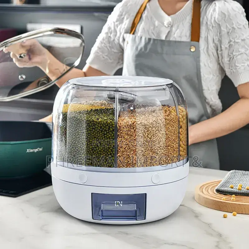 Rice Bucket With Divided Rotating Compartment.