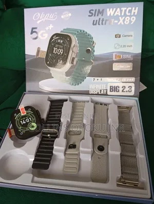 Ultra-X89 Smart Watch With Sim Slot and Camera + 4 Xtra Straps - Black