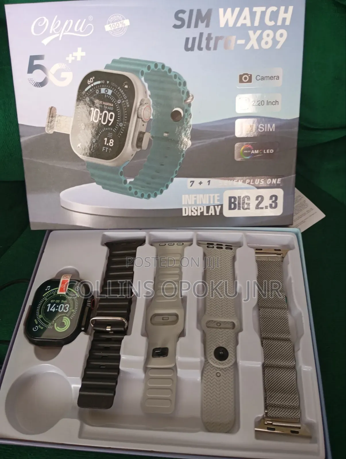 Ultra-X89 Smart Watch With Sim Slot and Camera + 4 Xtra Straps - Black