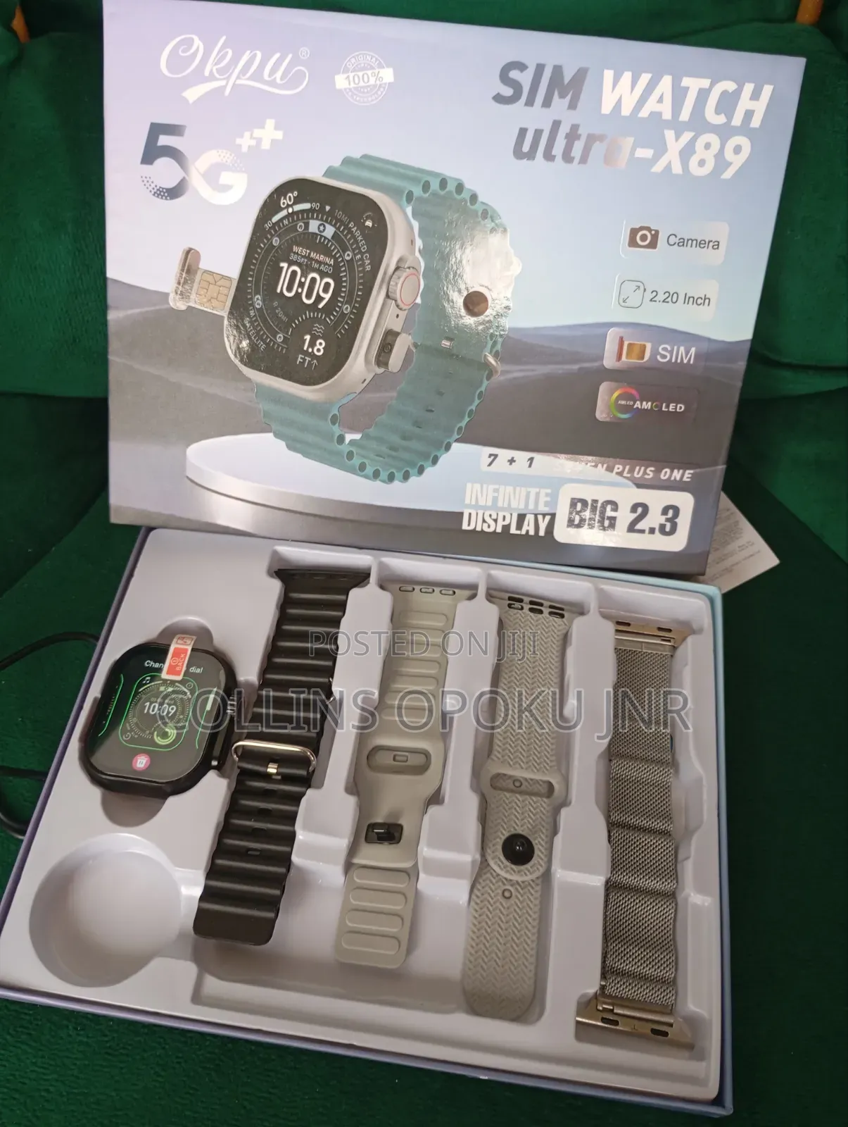 Ultra-X89 Smart Watch With Sim Slot and Camera + 4 Xtra Straps - Black