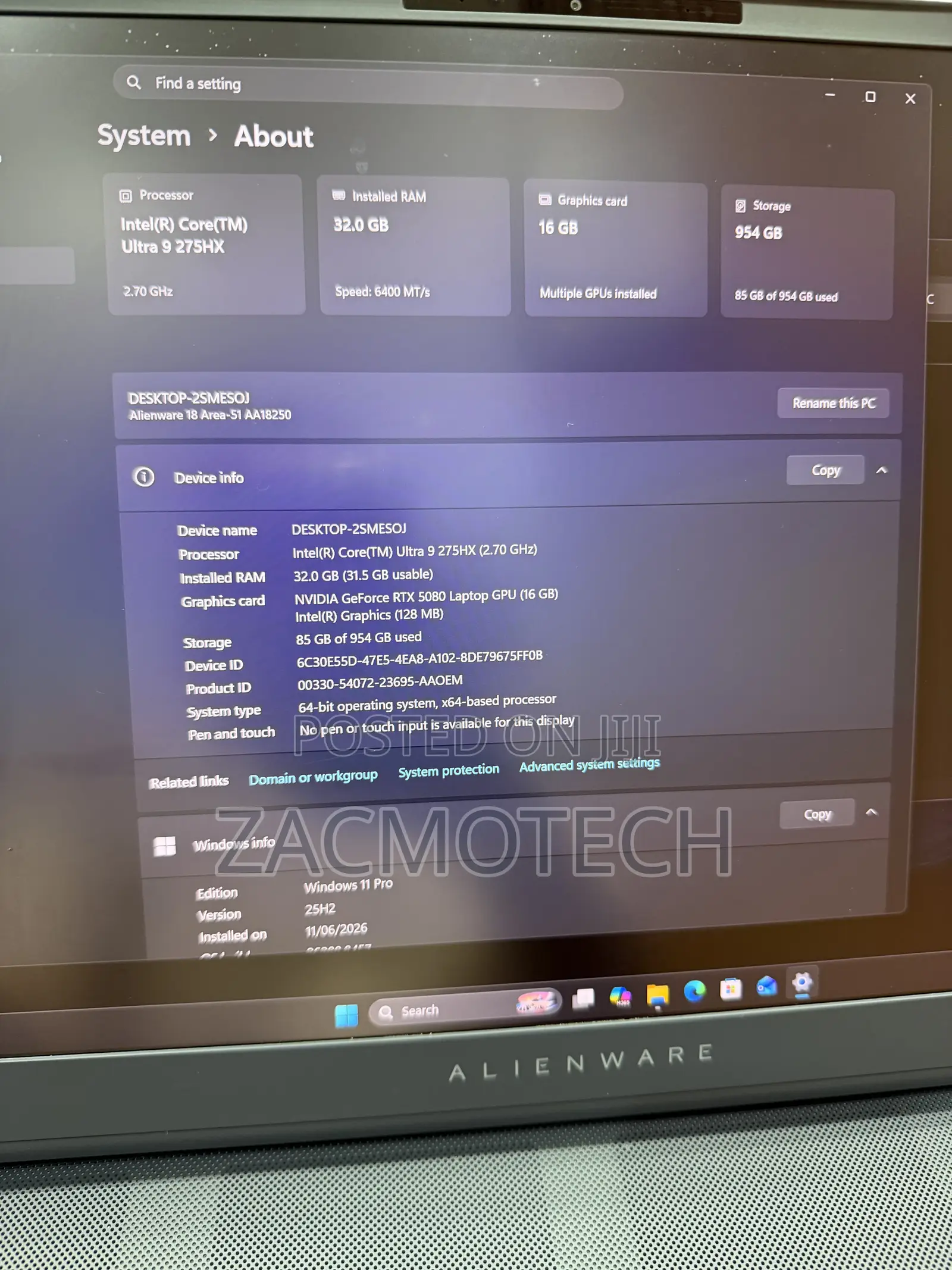 Laptop Alienware Area-51m 32GB Intel Core Ultra 9 SSD 1T