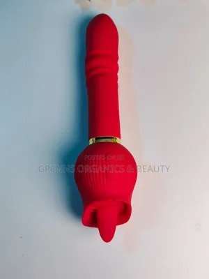 3in1 Rose Vibrator Telescopic Thrust Tongue Lick -Red