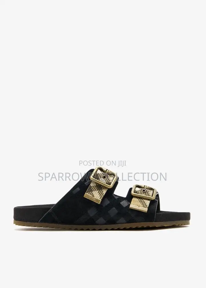 Burberry Urchin Check Black Suede Sandals