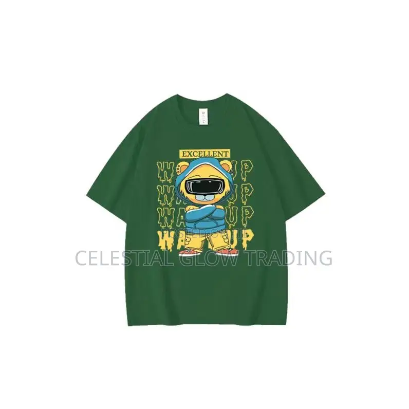 Trendy Green Cartoon Graphic T-Shirt for Men Women – Premium Casual