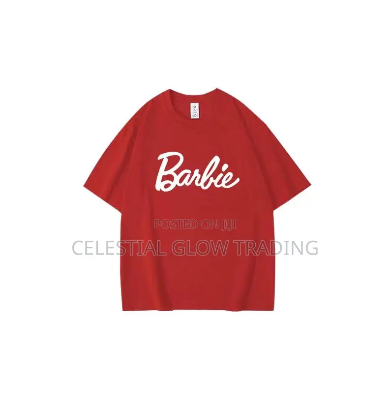 L Barbie Print Short‐Sleeve T‐Shirt – Casual Crew Neck Top