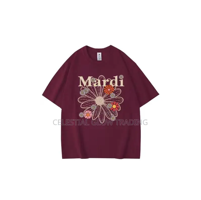 Black Mardi Floral Print T‐Shirt – Casual Crew Neck Tee