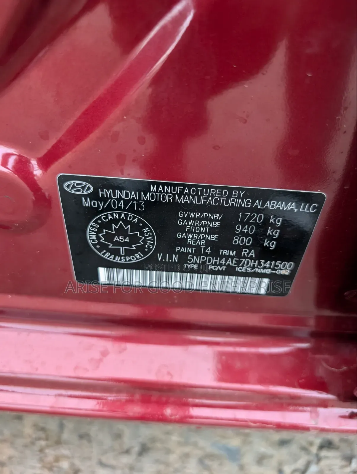Hyundai Elantra GLS Sedan FWD (1.8L 4cyl 6A) 2013 Red