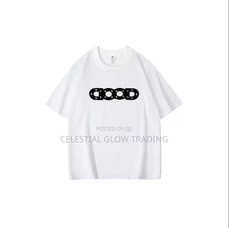 White “Good” Pattern Print T‐Shirt – Casual Crew Neck Tee