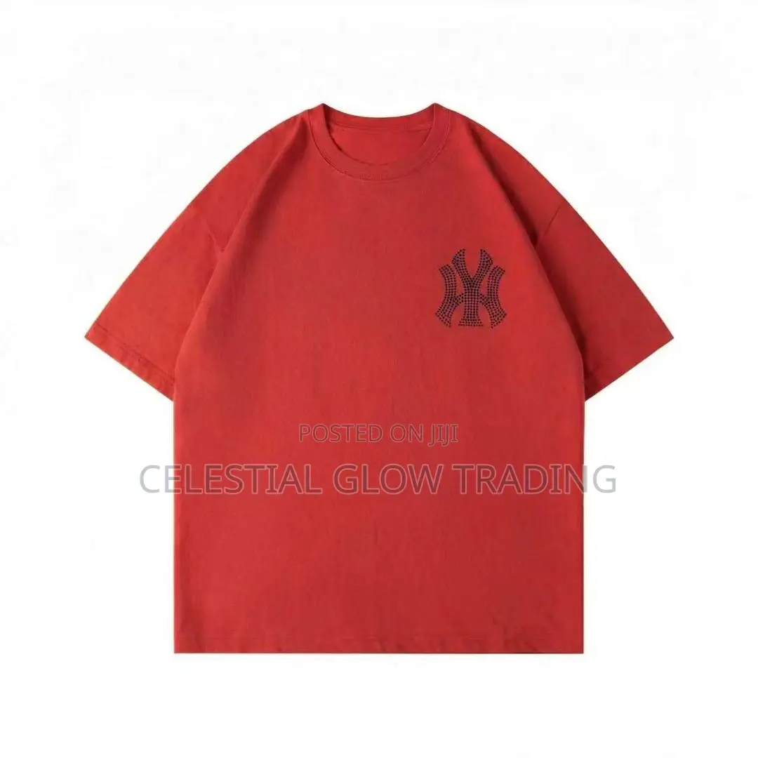 White Ny Logo Rhinestone‐Style Print T‐Shirt – Casual Crew Neck Tee