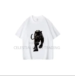 White Panther Graphic Print T‐Shirt – Casual Crew Neck Tee