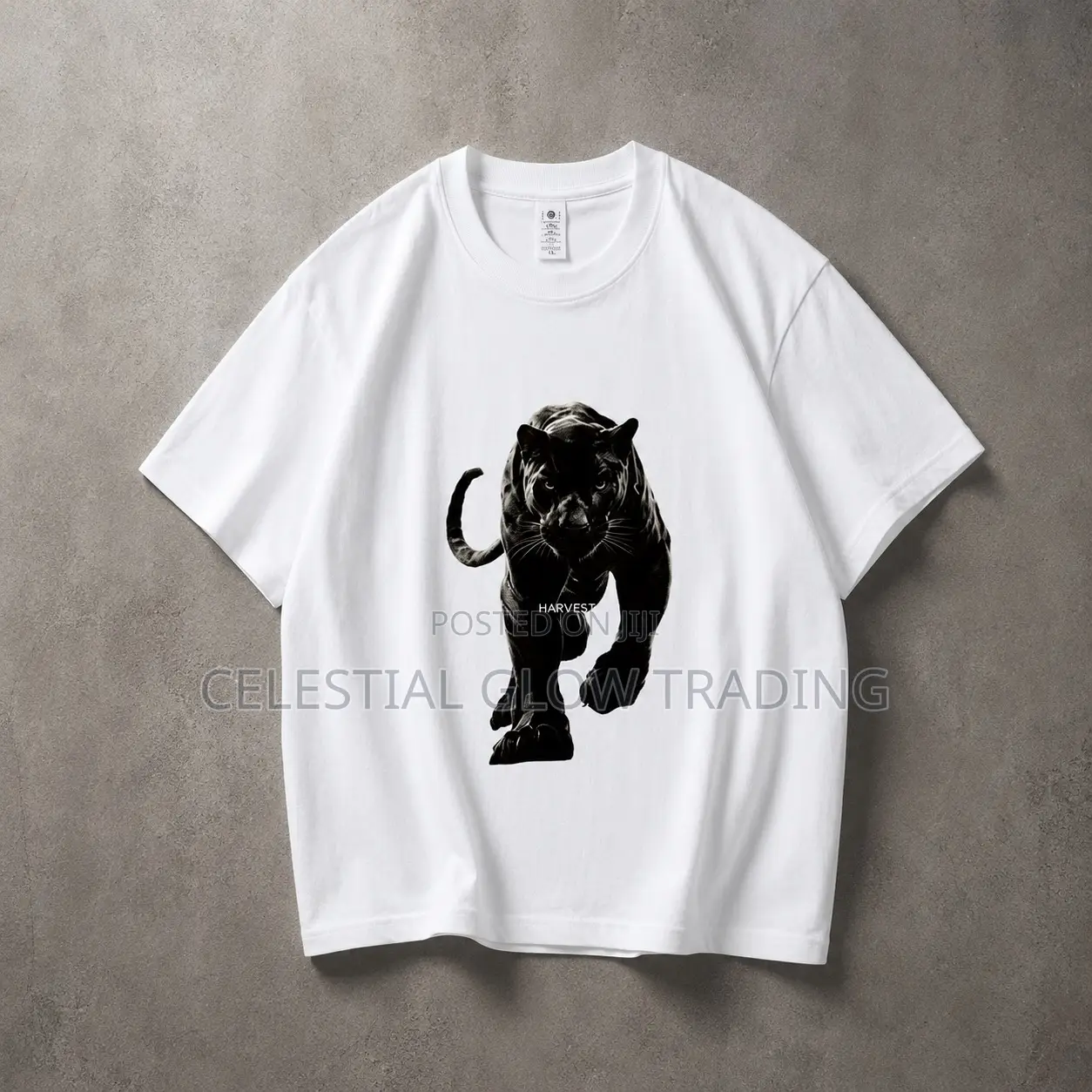 White Panther Graphic Print T‐Shirt – Casual Crew Neck Tee