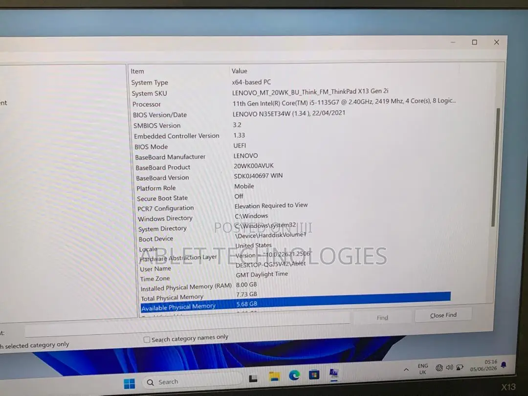 Laptop Lenovo ThinkPad X13 Gen 2 8GB Intel Core i5 SSD 256GB