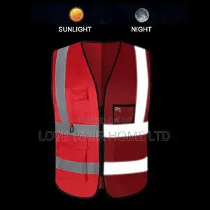 Reflective Safety Vest For Women & Men, With 5 Pockets – Neon Red