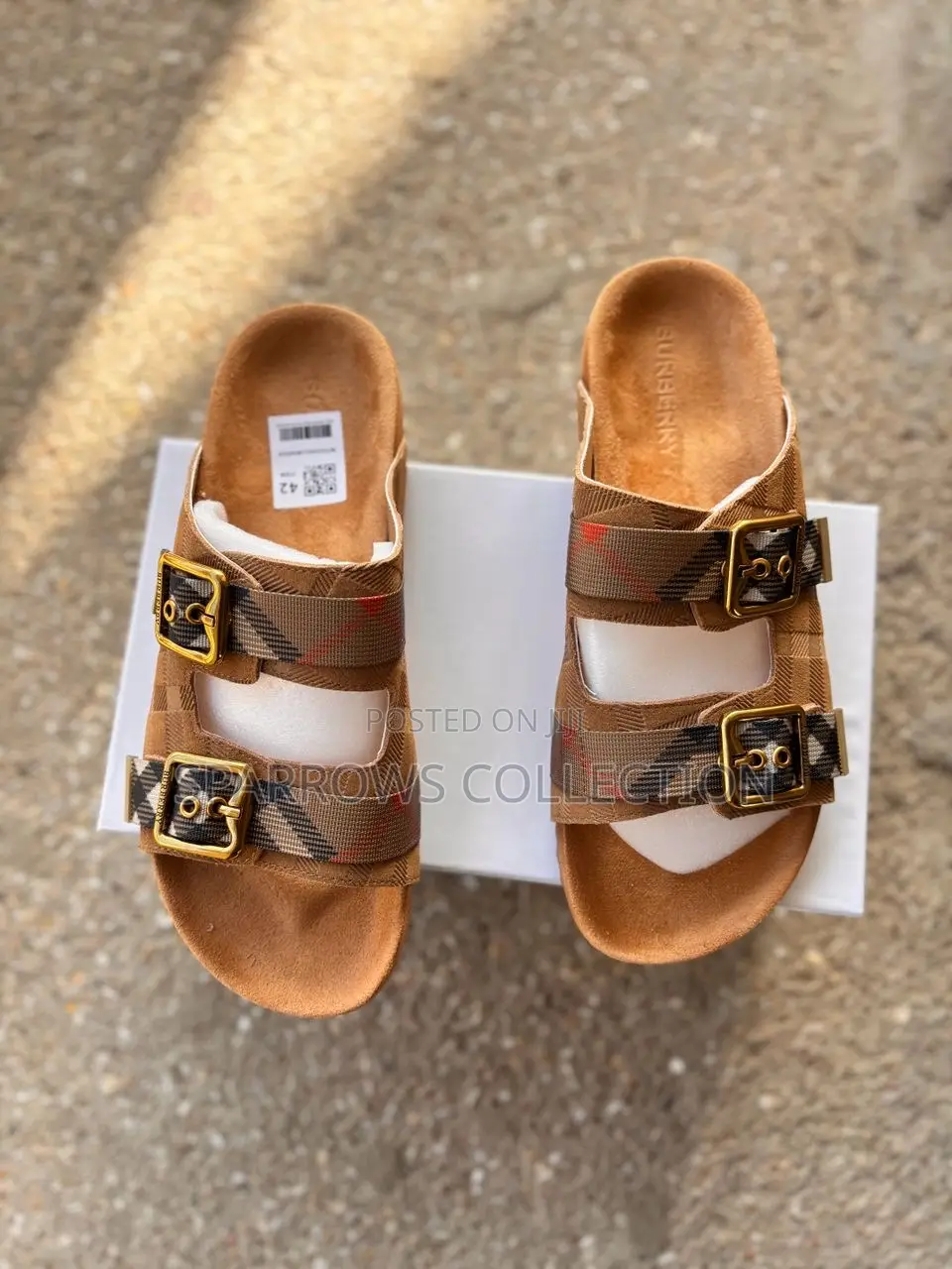 Burberry Urchin Check Khaki Suede Sandals
