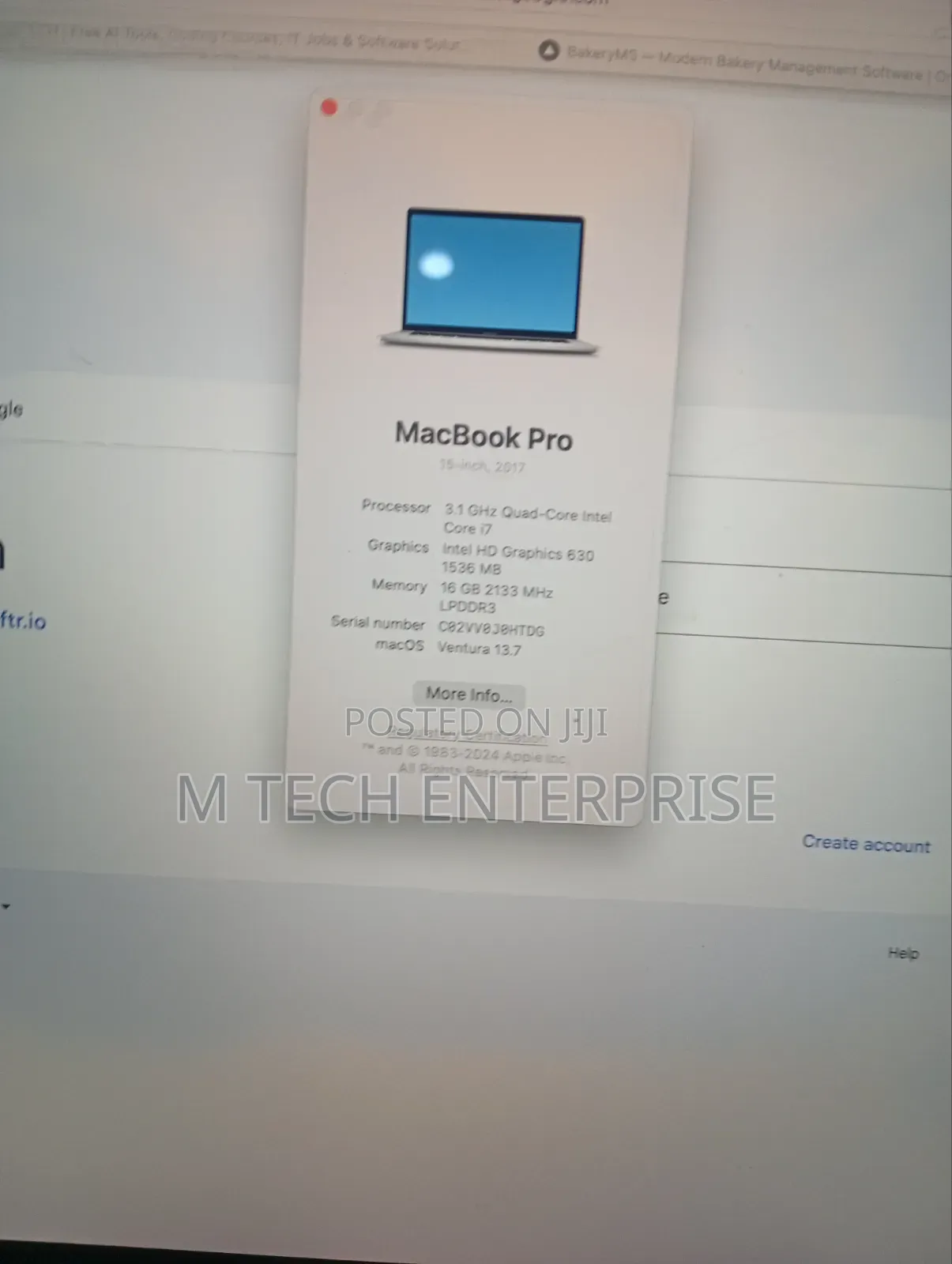 Laptop Apple MacBook Pro 2017 16GB Intel Core i7 SSD 256GB