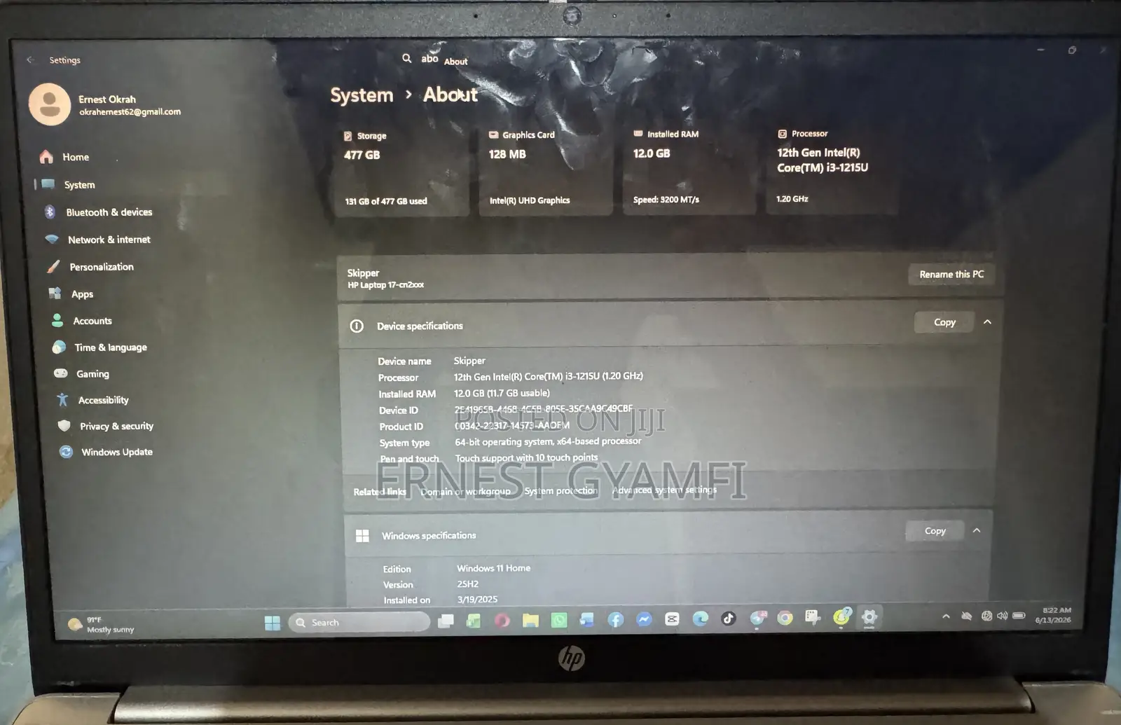 Laptop HP 17-3000 12GB Intel Core i3 SSD 512GB