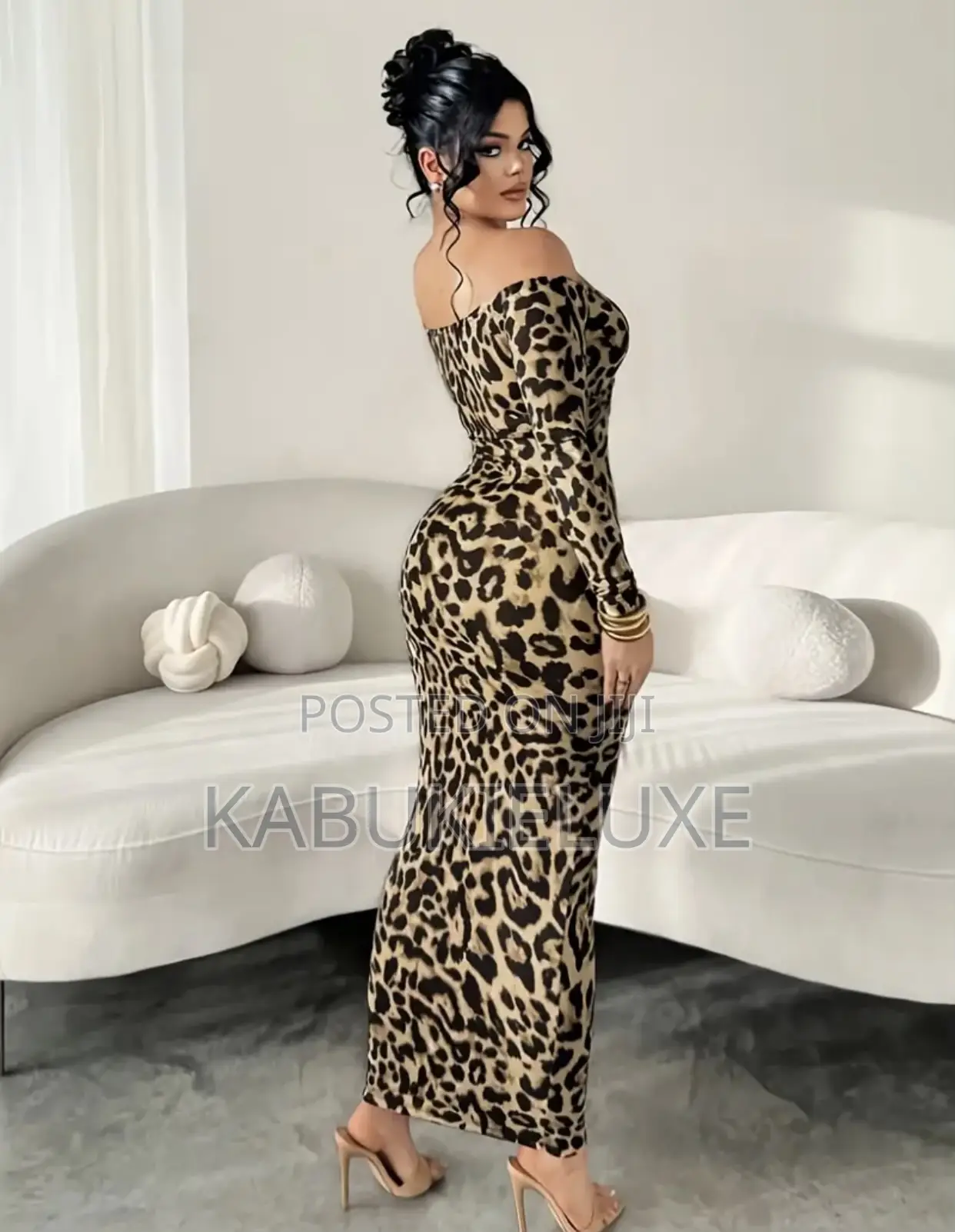 Elegant Long Sleeve Leopard Bodycon Dress