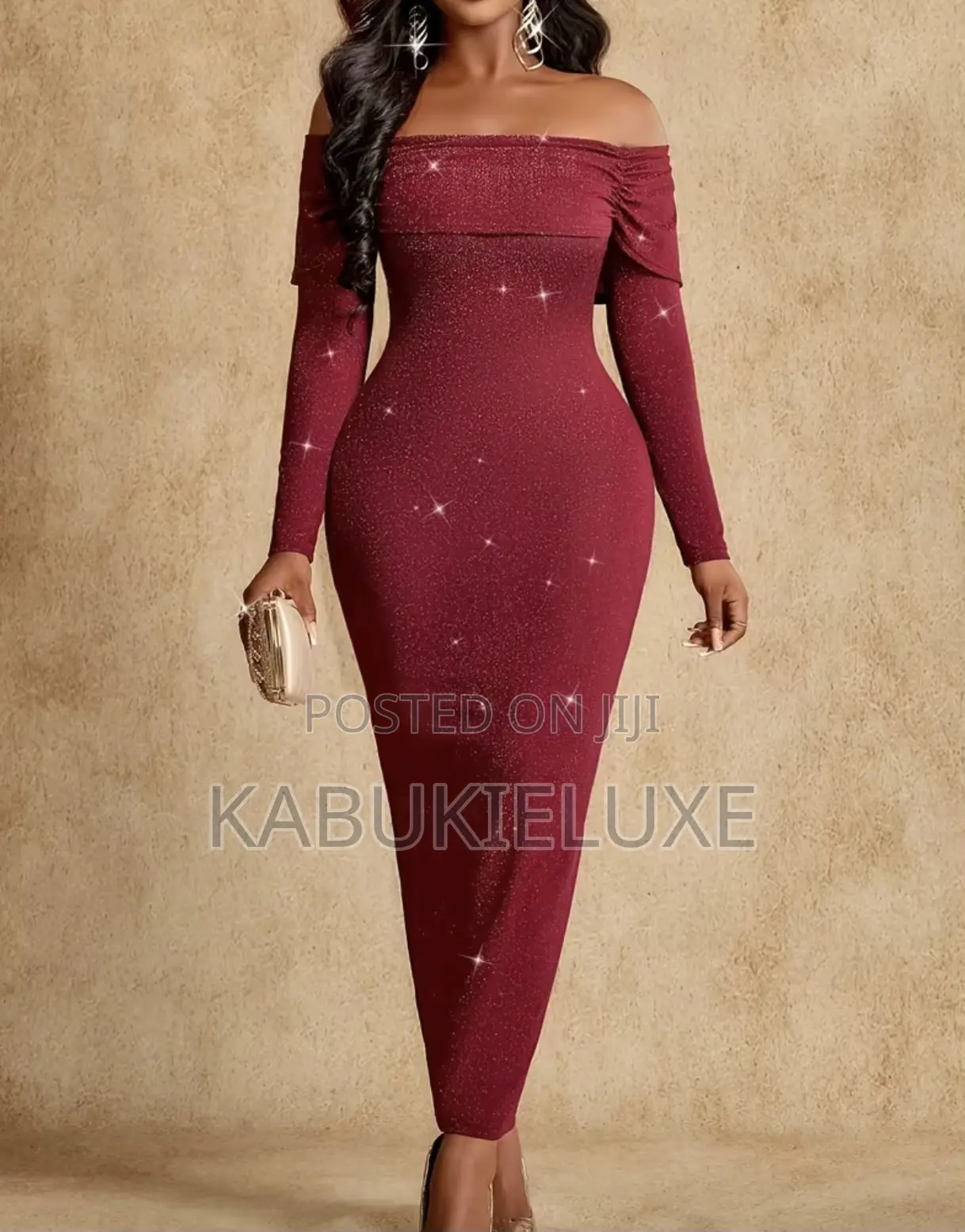 Burgundy Glitter Off-Shoulder Dress