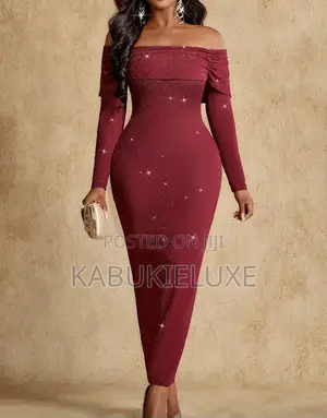 Burgundy Glitter Off-Shoulder Dress