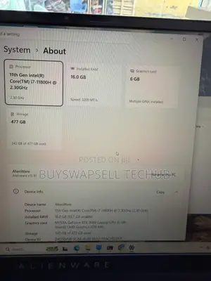 Laptop Alienware X15 r1 16GB Intel Core i7 SSD 512GB