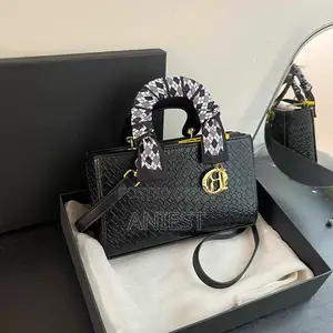 Women's Black Patent Leather Top Handle Handbag With Scarf Charm