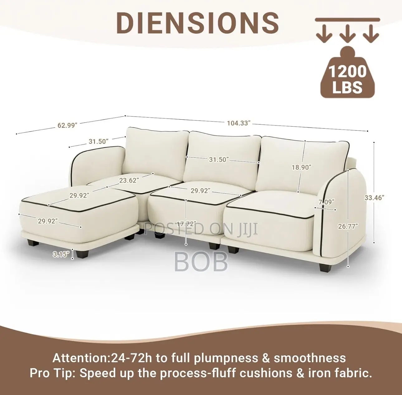 104 Inch L Shaped Modular Sectional
