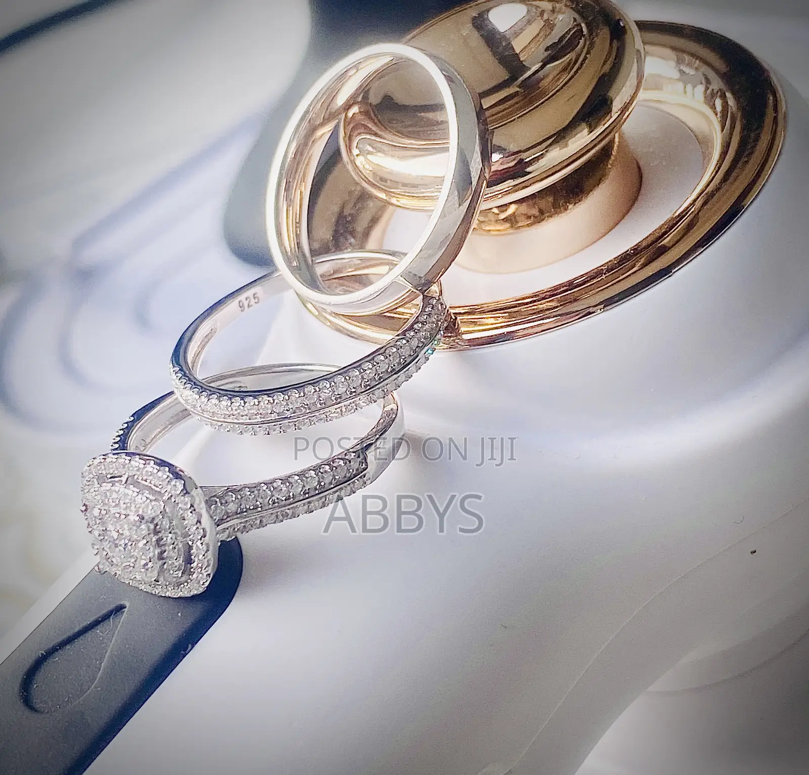 Pure 925 Sterling Silver Moissanite 3pcs Wedding Ring