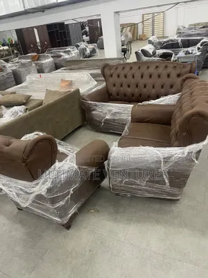 3-Piece Brown Chesterfield Sofa Set - 2 Seater + 2 Armchairs