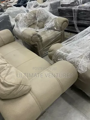 Beige 3-Piece Sofa Set - Rolled Arm Design With Cushions