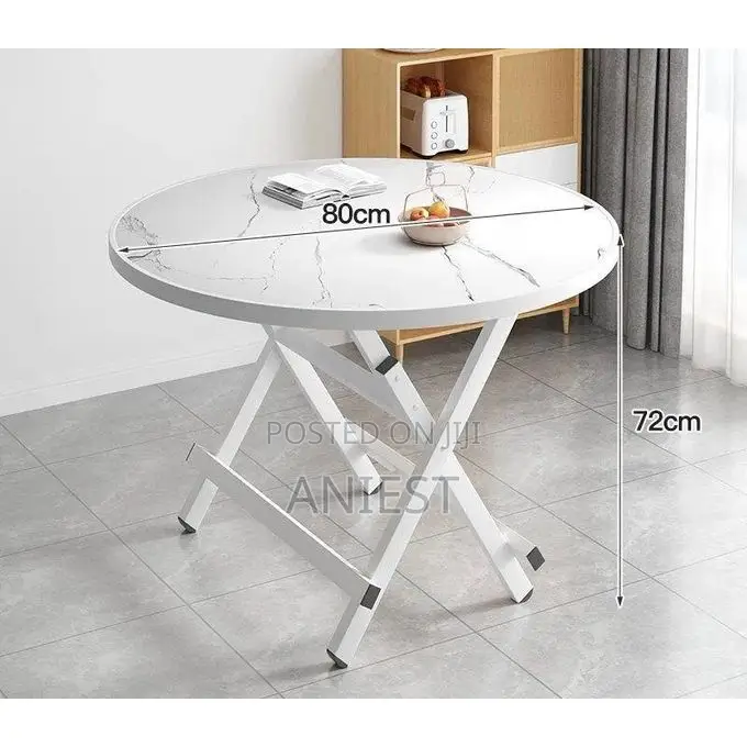 White Modern Round Folding Dining Table – 80cm Marble Top