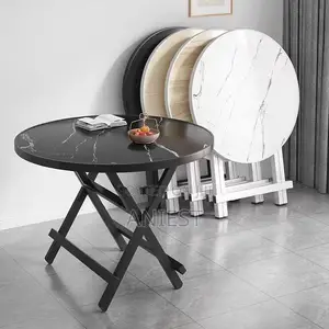 White Modern Round Folding Dining Table – 80cm Marble Top