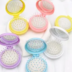Multicolored Portable Mirror Hair Brush Combo
