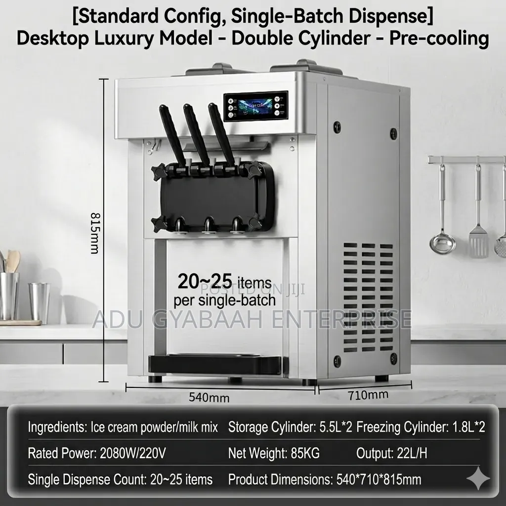 Commercial Soft Serve Ice Cream Machine - Pre-Cooled, 22l/H