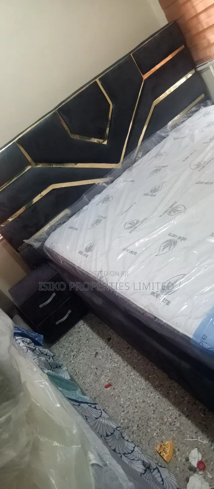 Foreign King Size Mattress and Bed Frame With Side Drawer