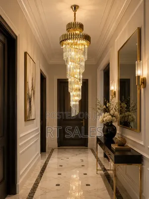 Gold Long Hall Crystal Body Chandelier Light.