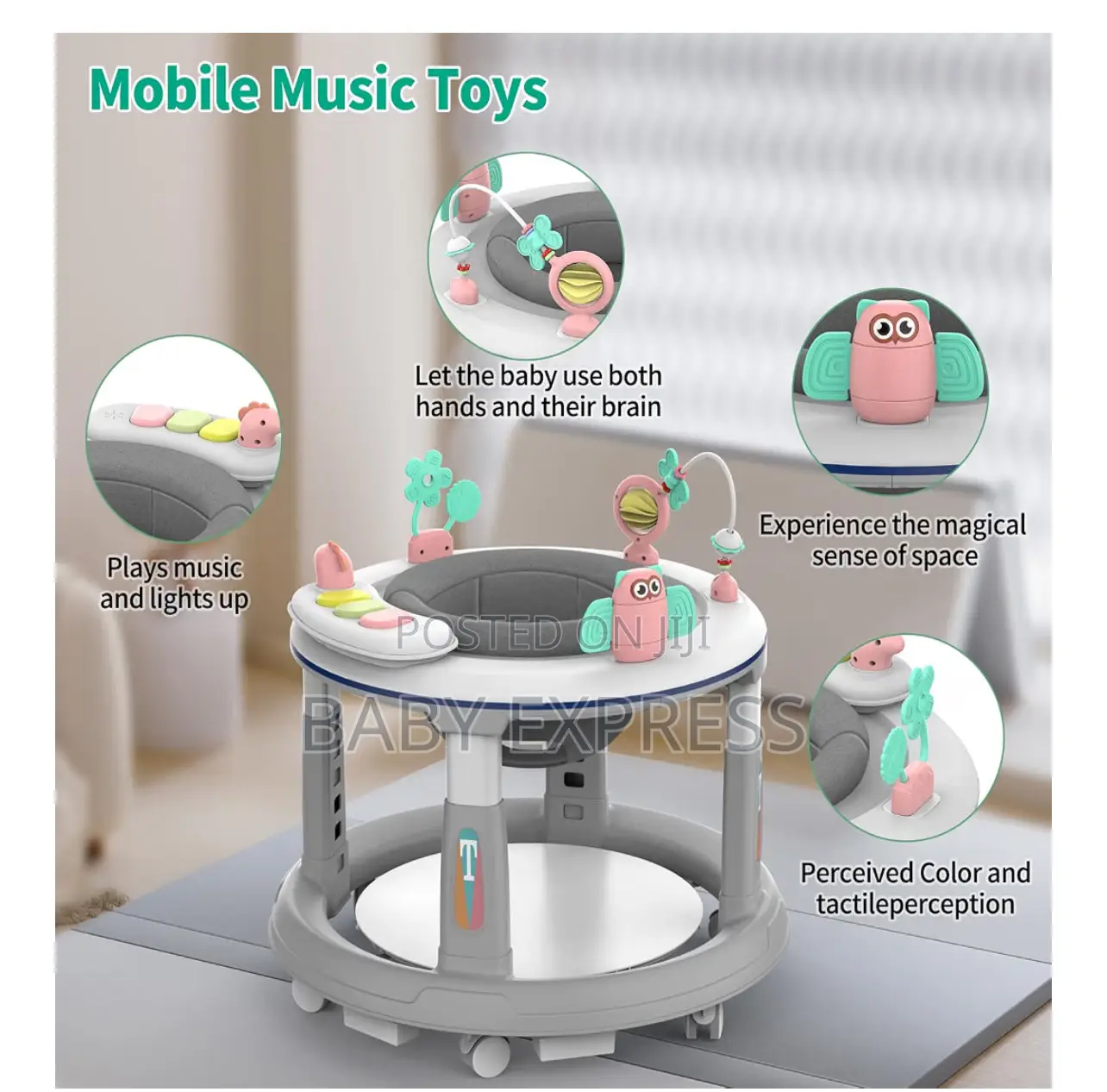 Baby Walker With Adjustableheight,Removable Tray for Feeding,Has Music