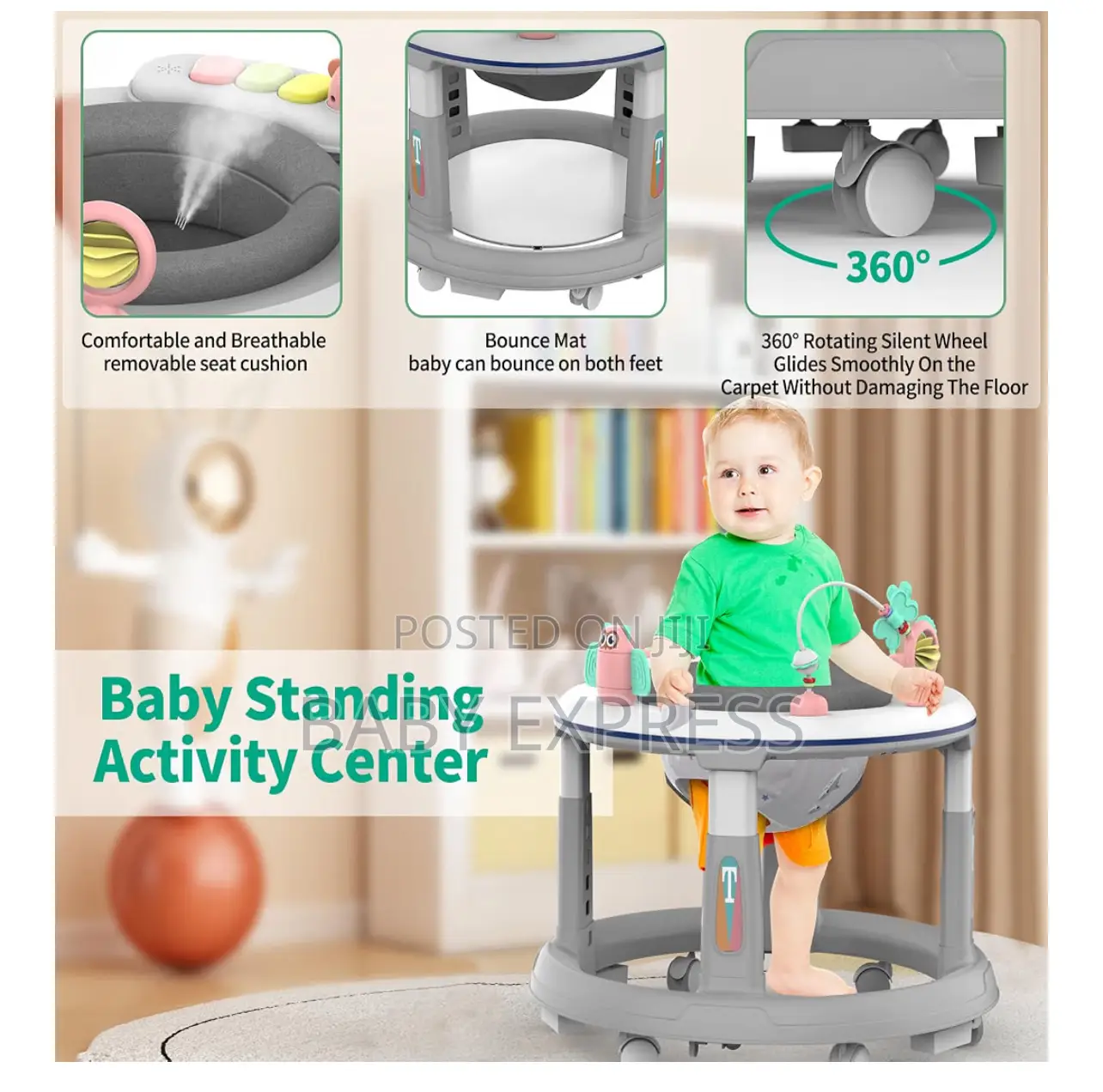 Baby Walker With Adjustableheight,Removable Tray for Feeding,Has Music