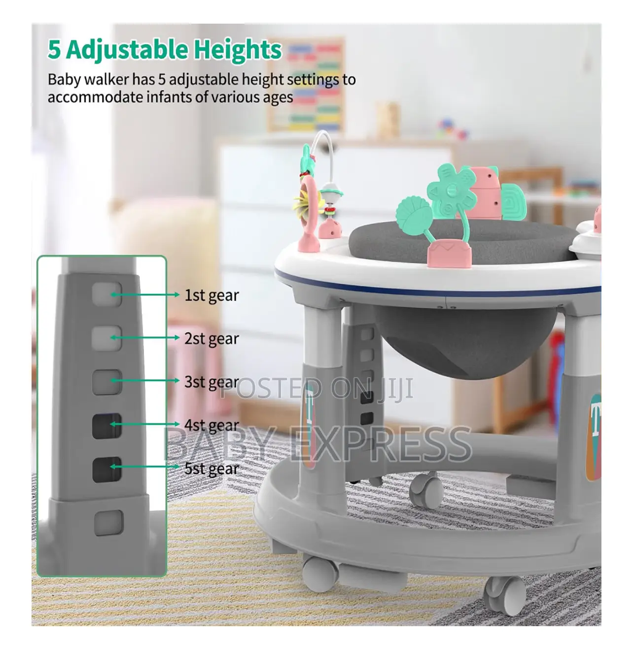 Baby Walker With Adjustableheight,Removable Tray for Feeding,Has Music