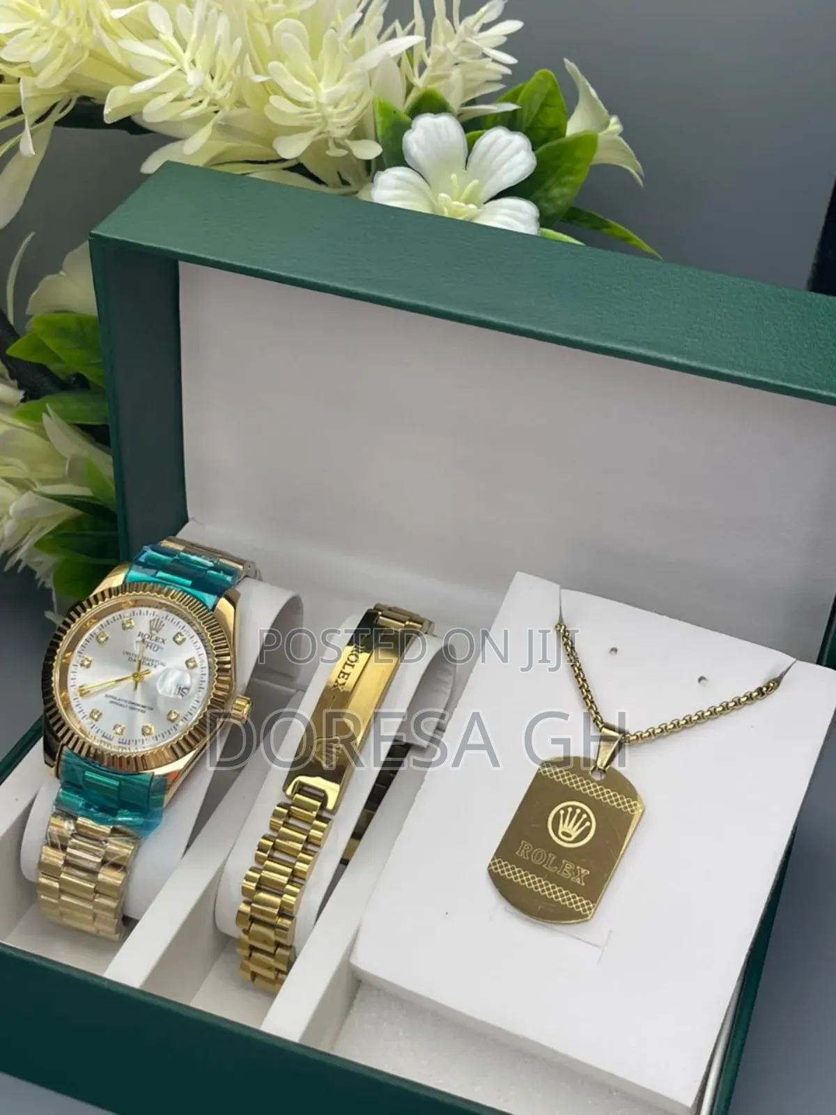 Rolex Watch, Necklace Bracelet Set for Men – Complete Gift Set