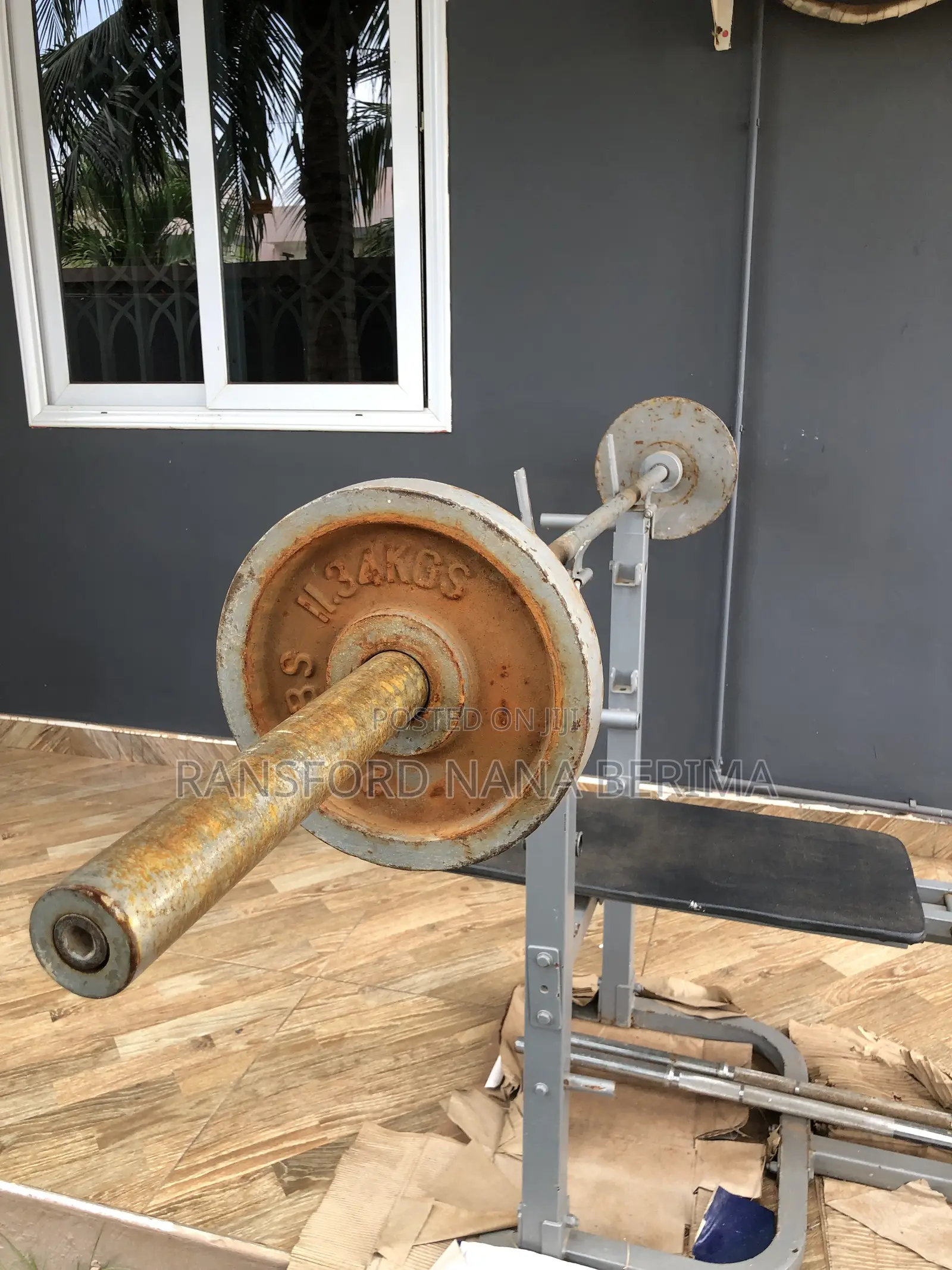 Complete Home Gym Weight Bench Press Set + Cast Iron Plates