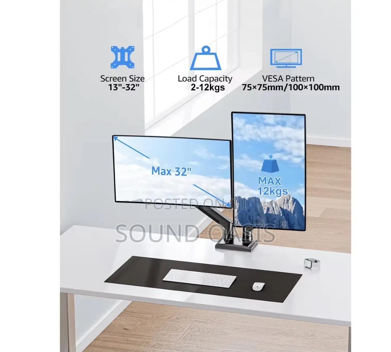 F160 Adjustable Gas Spring Dual Monitor Desk Arm.