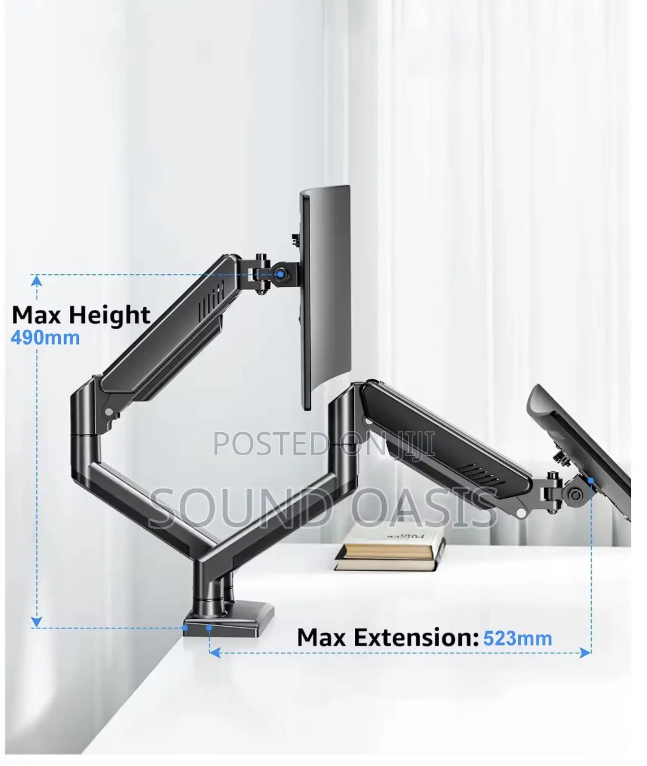 F160 Adjustable Gas Spring Dual Monitor Desk Arm.