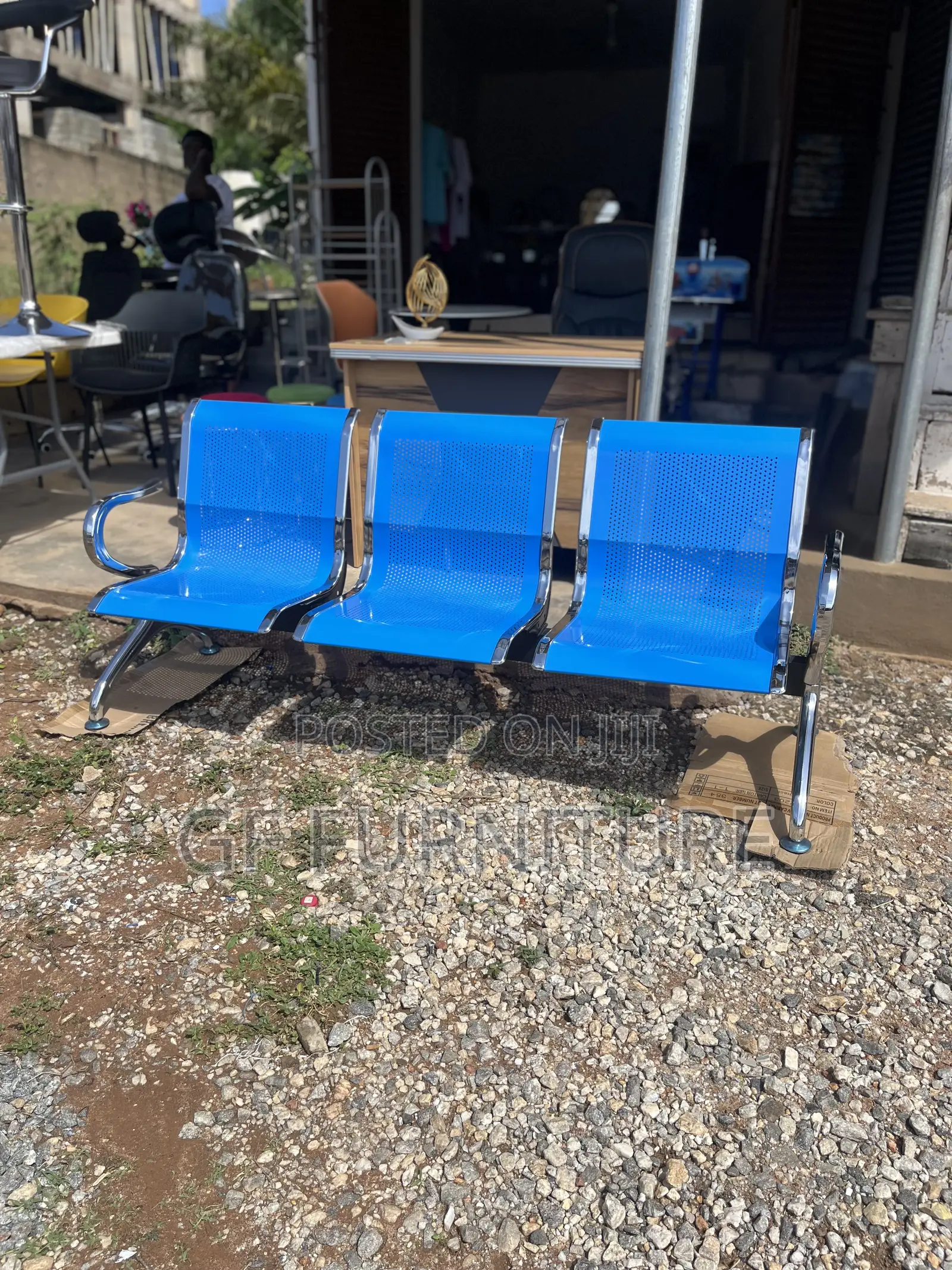 Durable Stylish 3-Seater Blue Reception Bench