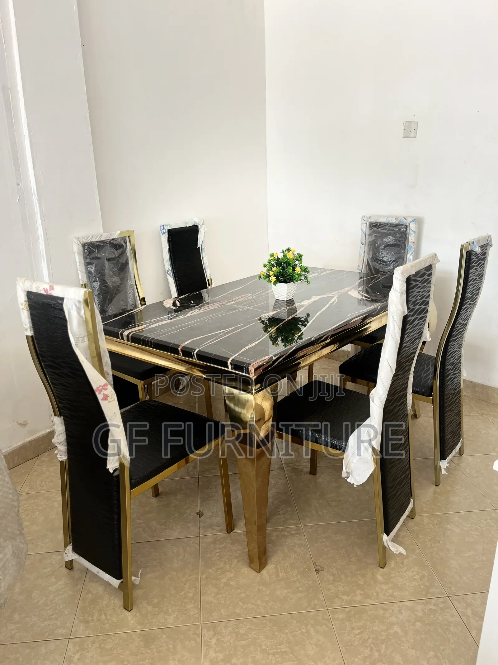 Six Chairs Marble Dining Table and Chairs Set