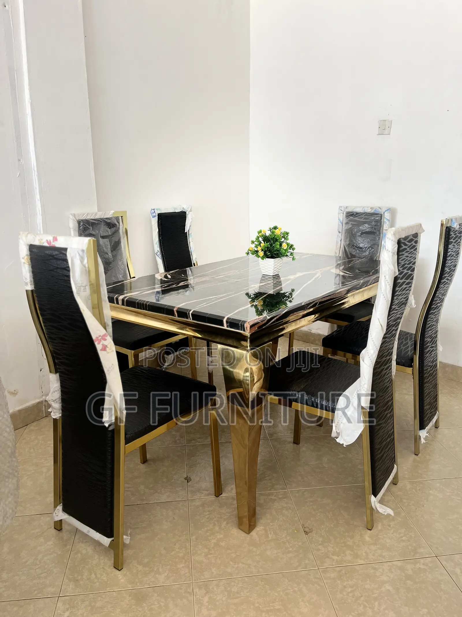 Six Chairs Marble Dining Table and Chairs Set