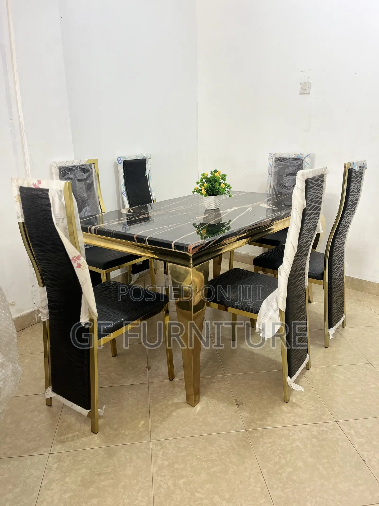 Six Chairs Marble Dining Table and Chairs Set
